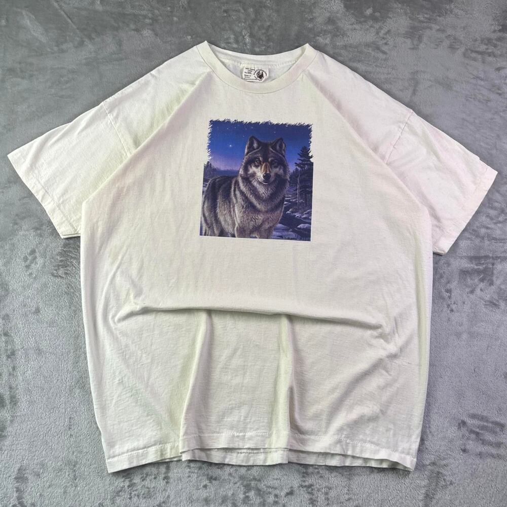 Vintage Maggie’s Organic Cotton Wolf Print Single Stitch Graphic Tee Size XXL